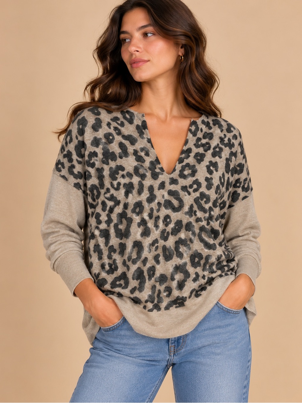 Chance or Fate Leopard Print Tunic Sweater Size S